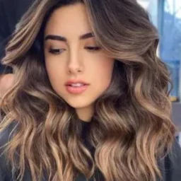 Dark brown hair with caramel highlights